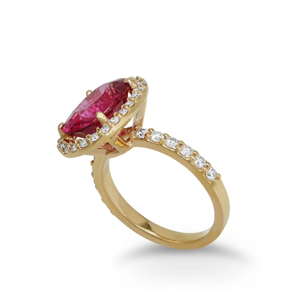 Rubellite Diamond Ring