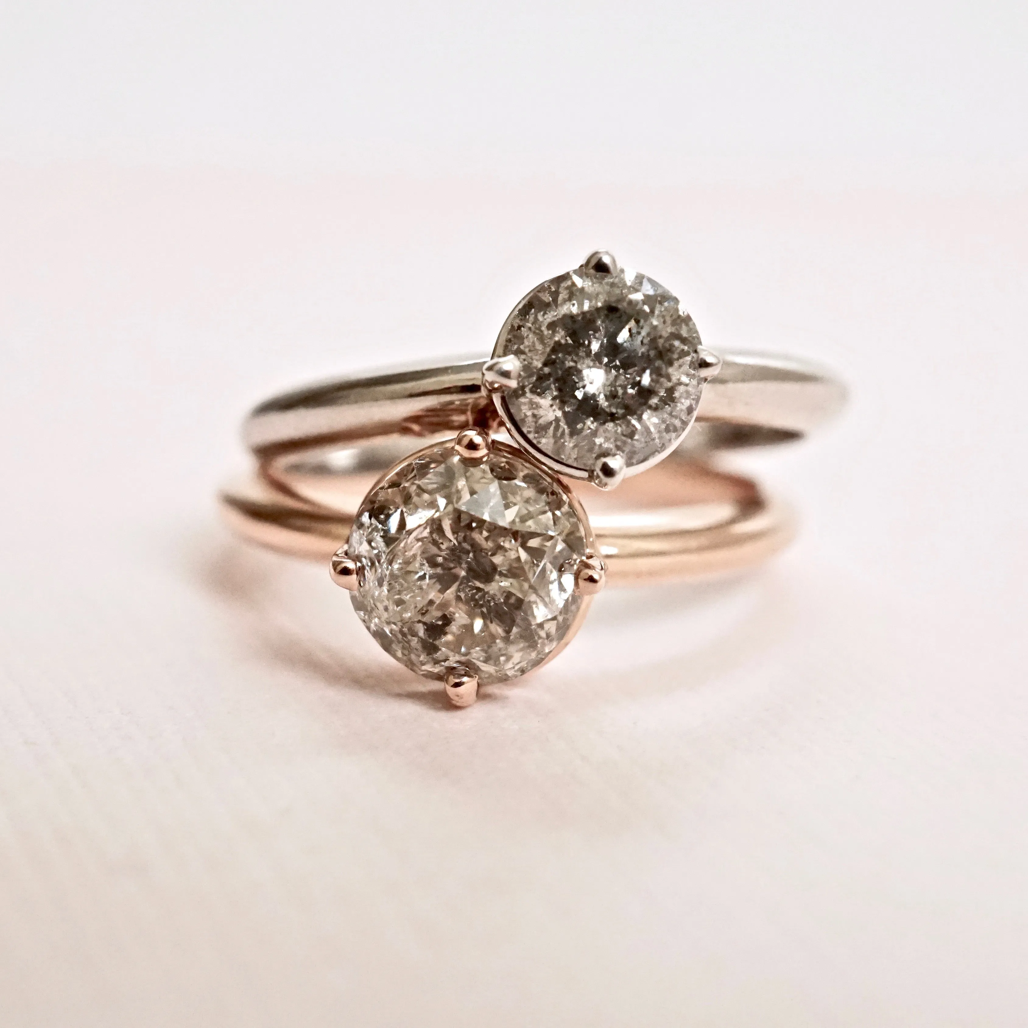 Salt and Pepper Diamond Engagement Ring - Grey Diamond Ring - Rose Gold Diamond Ring