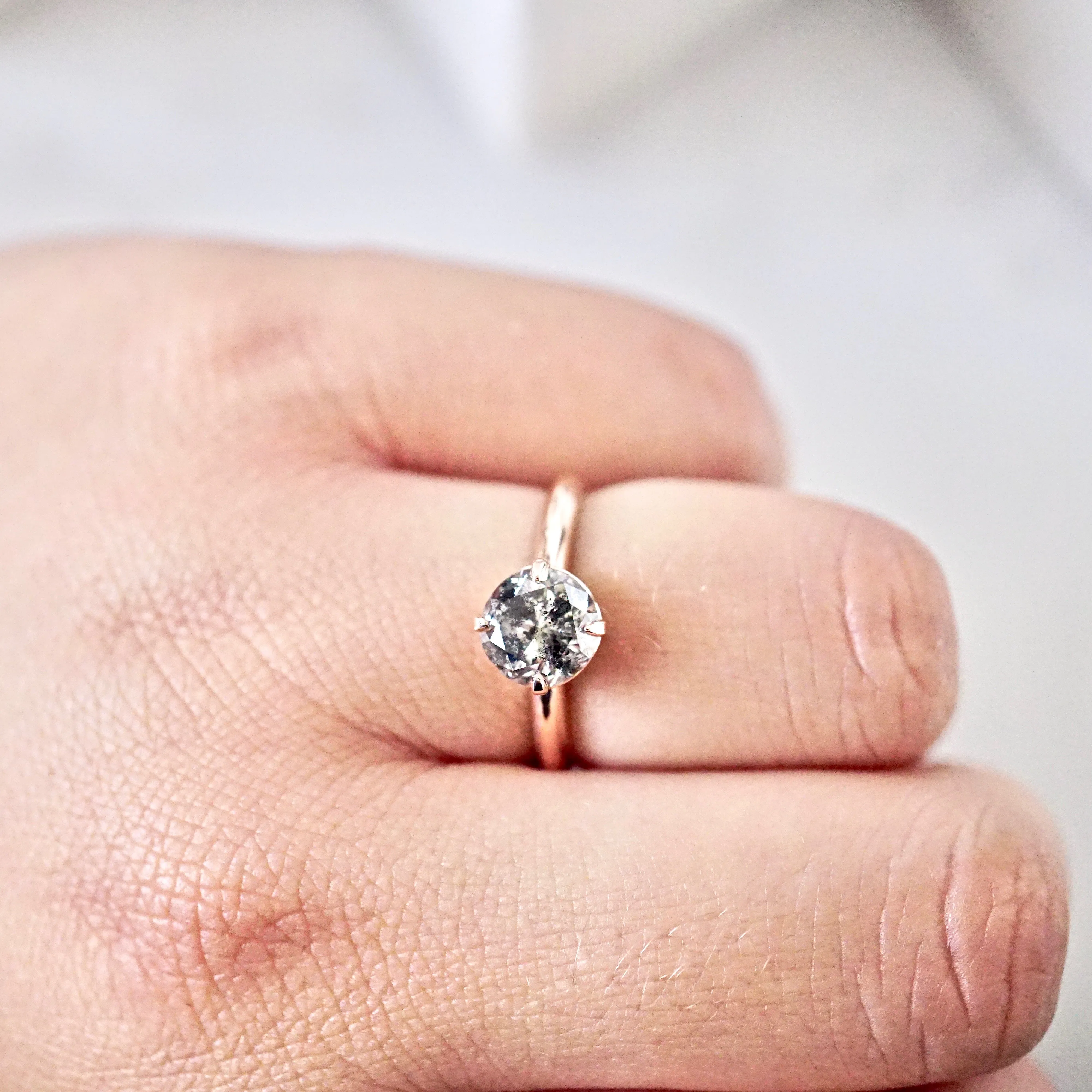 Salt and Pepper Diamond Engagement Ring - Grey Diamond Ring - Rose Gold Diamond Ring