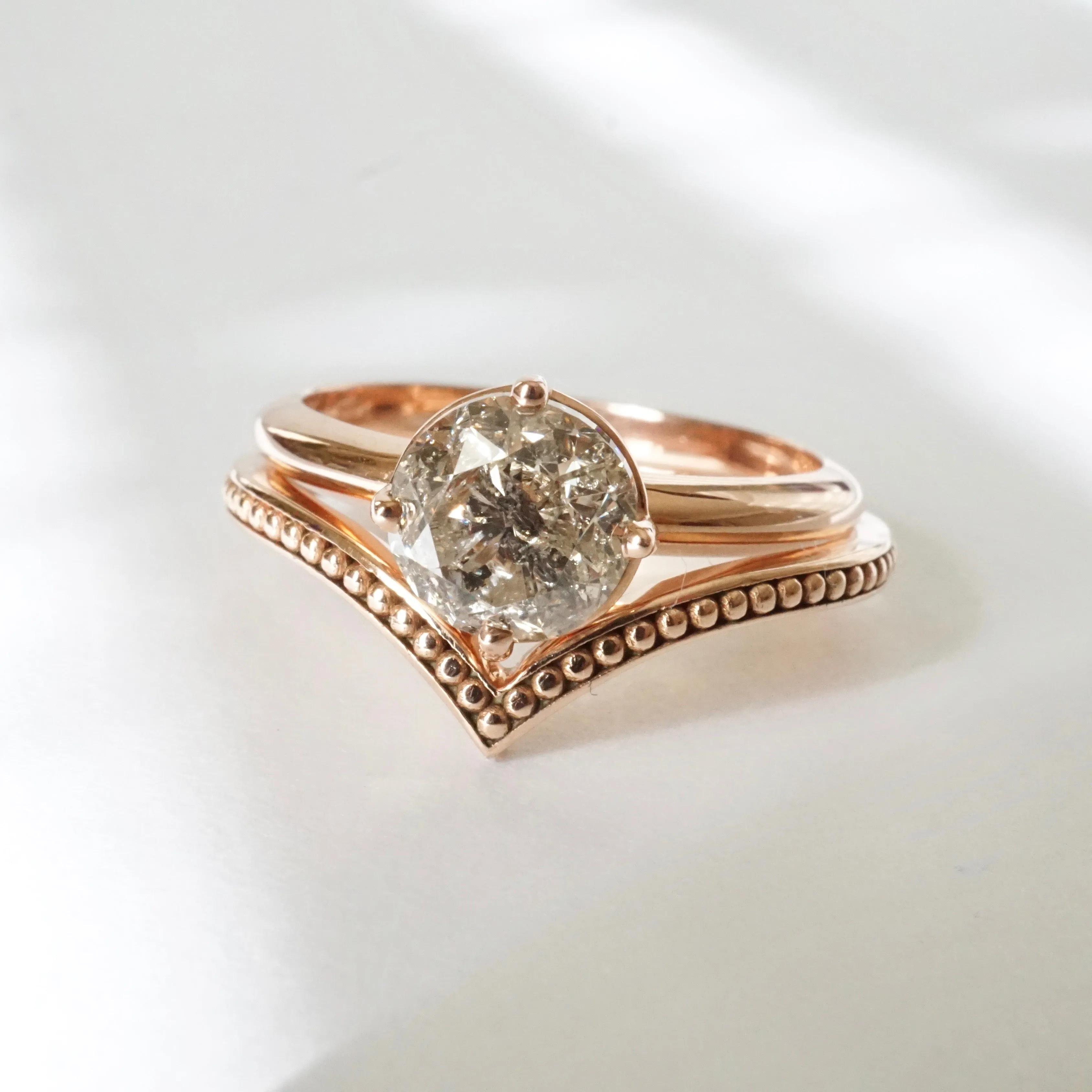 Salt and Pepper Diamond Engagement Ring - Grey Diamond Ring - Rose Gold Diamond Ring