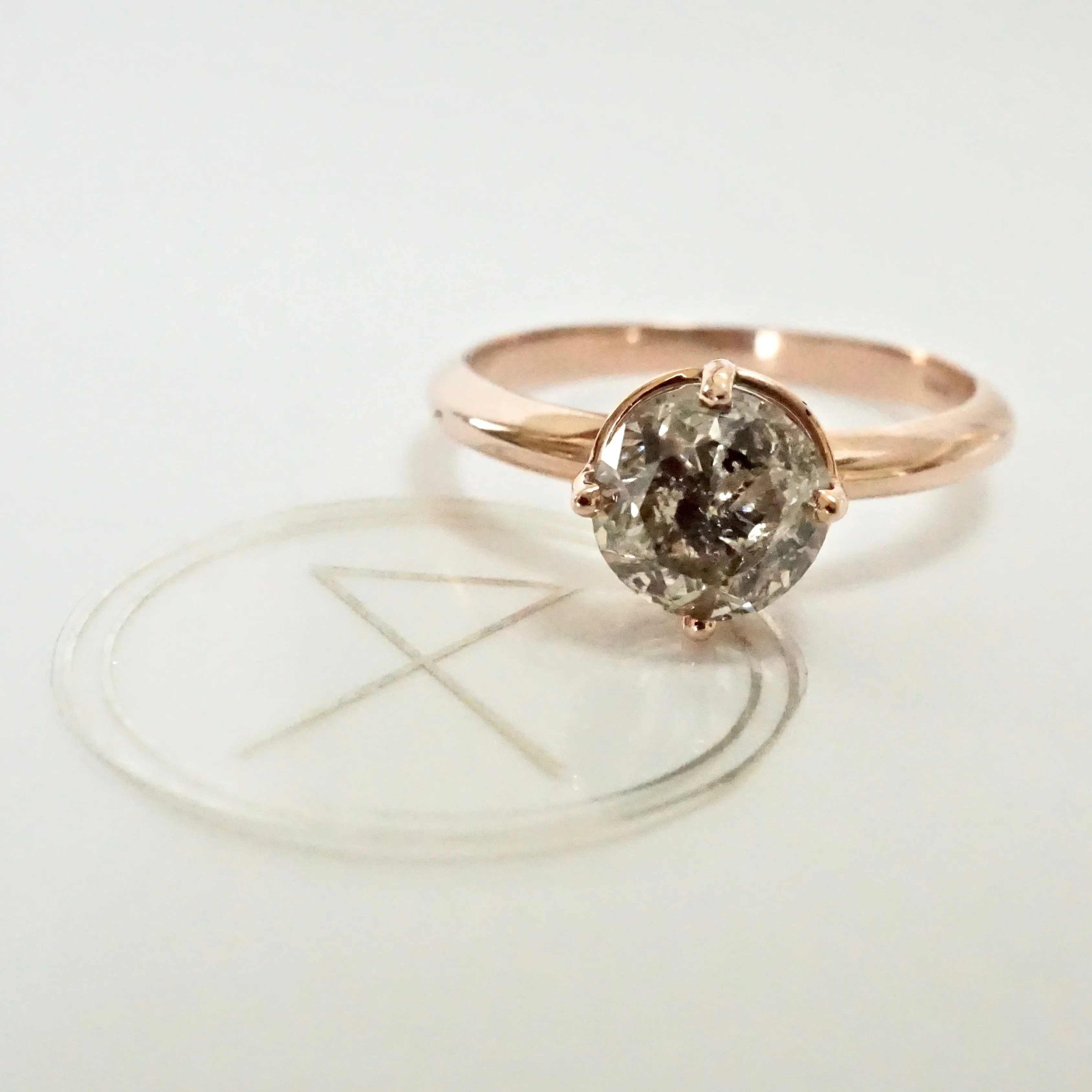 Salt and Pepper Diamond Engagement Ring - Grey Diamond Ring - Rose Gold Diamond Ring