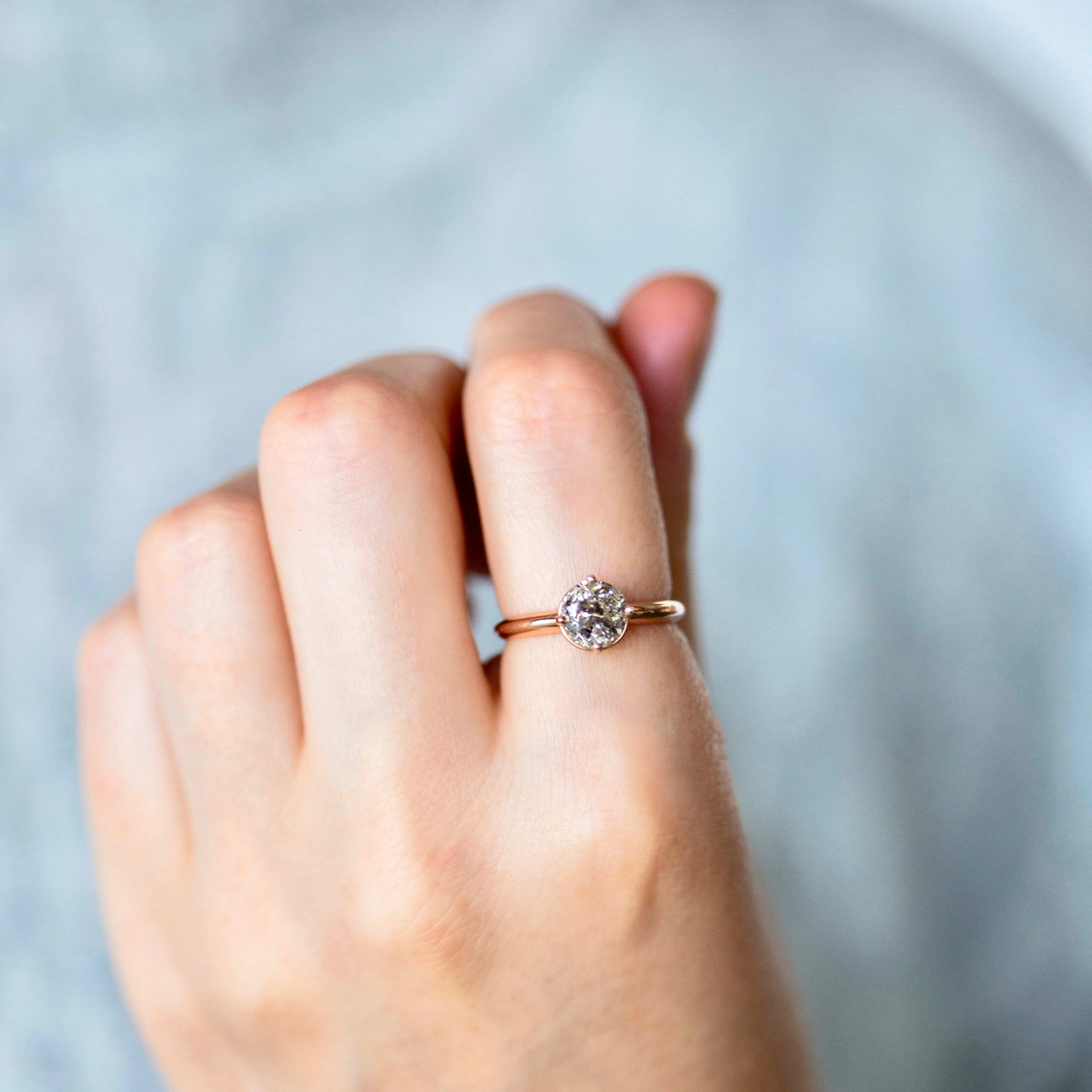 Salt and Pepper Diamond Engagement Ring - Grey Diamond Ring - Rose Gold Diamond Ring