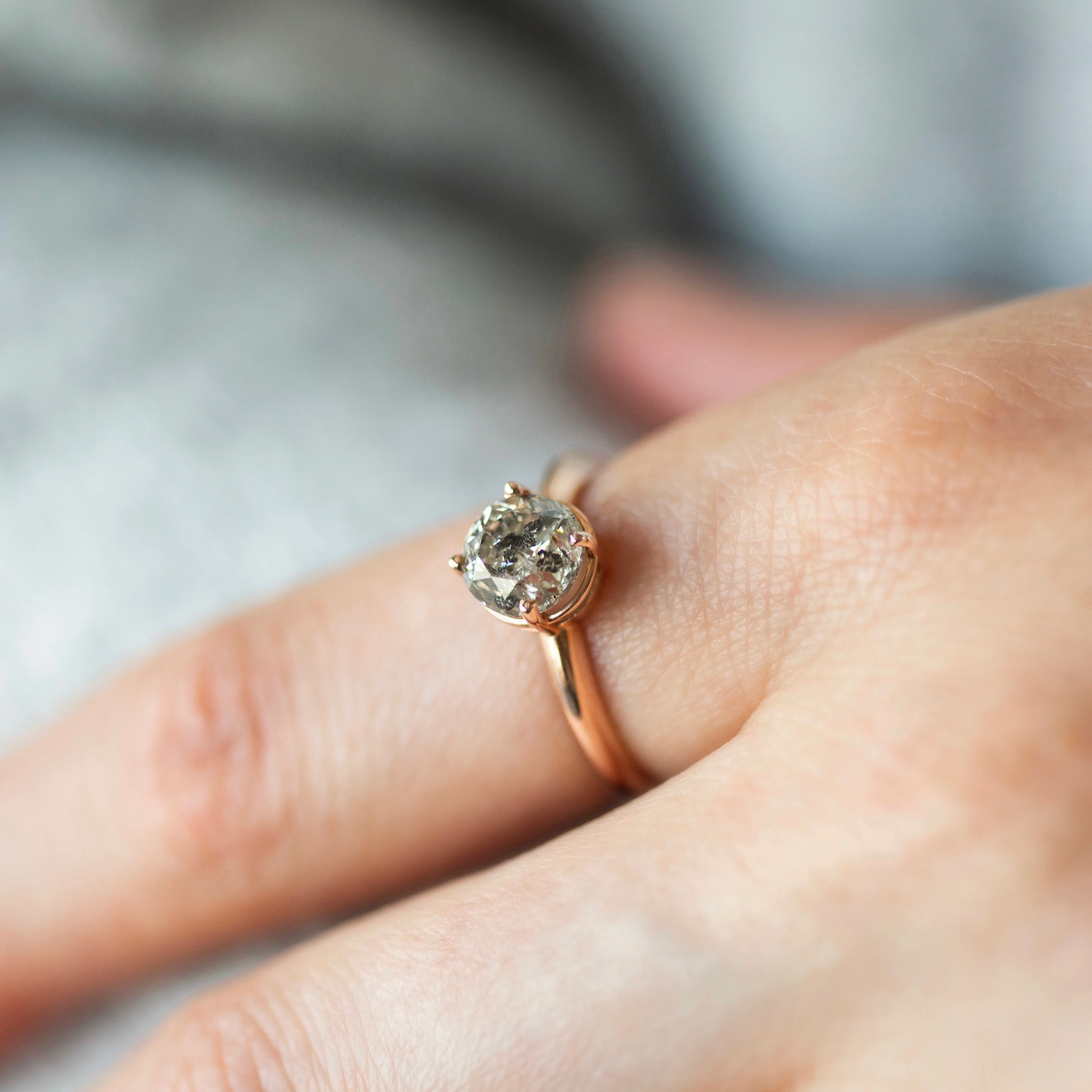 Salt and Pepper Diamond Engagement Ring - Grey Diamond Ring - Rose Gold Diamond Ring