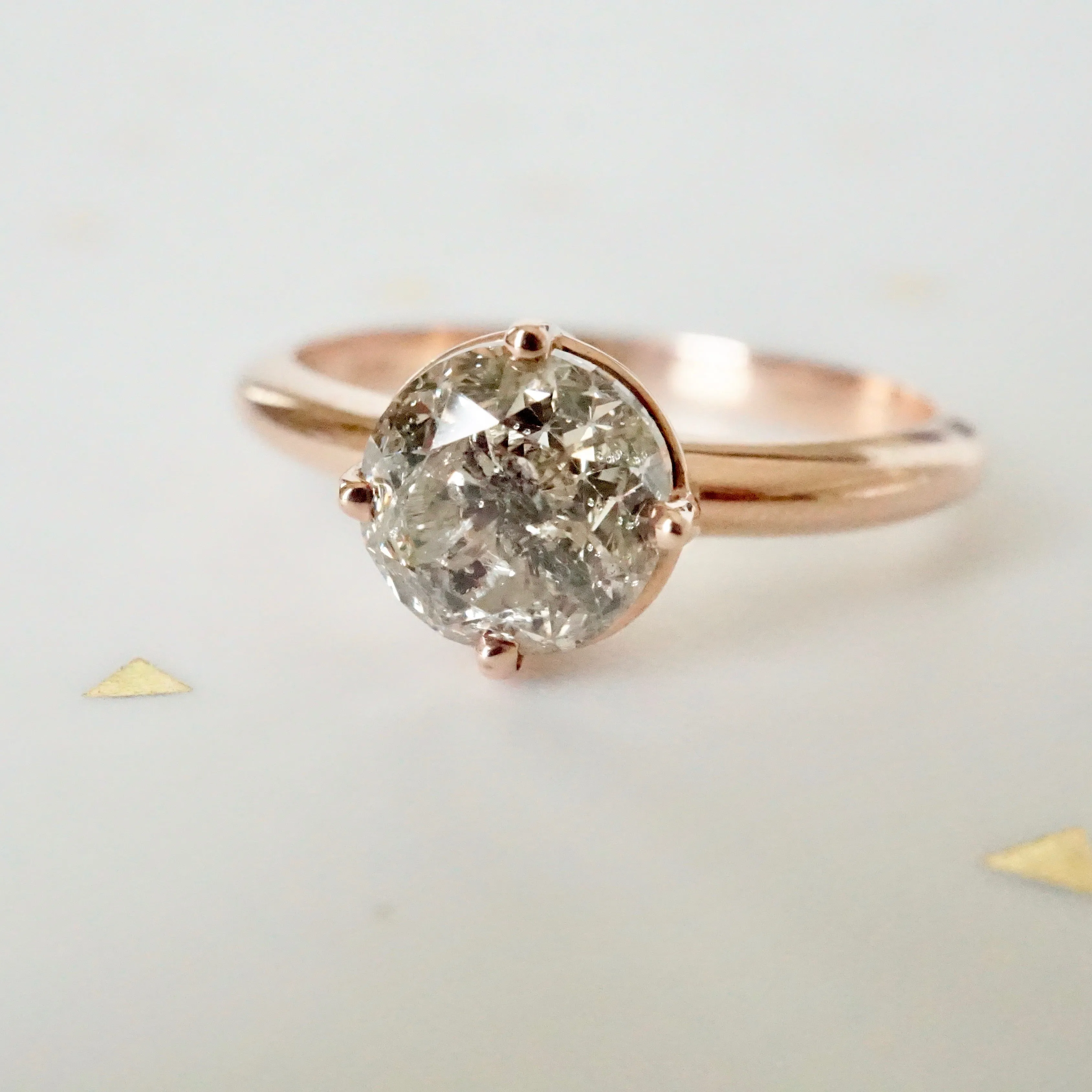 Salt and Pepper Diamond Engagement Ring - Grey Diamond Ring - Rose Gold Diamond Ring