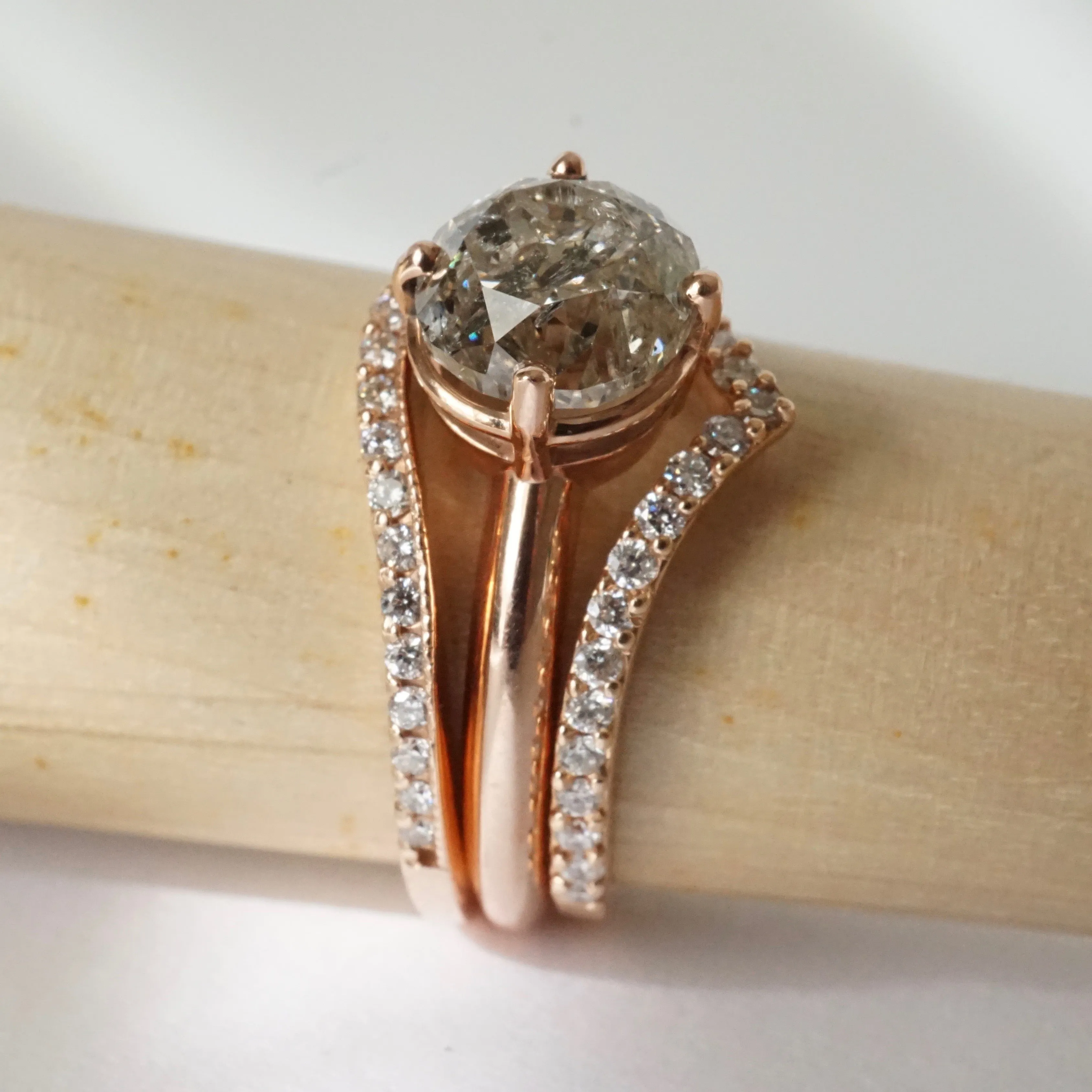 Salt and Pepper Diamond Engagement Ring - Grey Diamond Ring - Rose Gold Diamond Ring