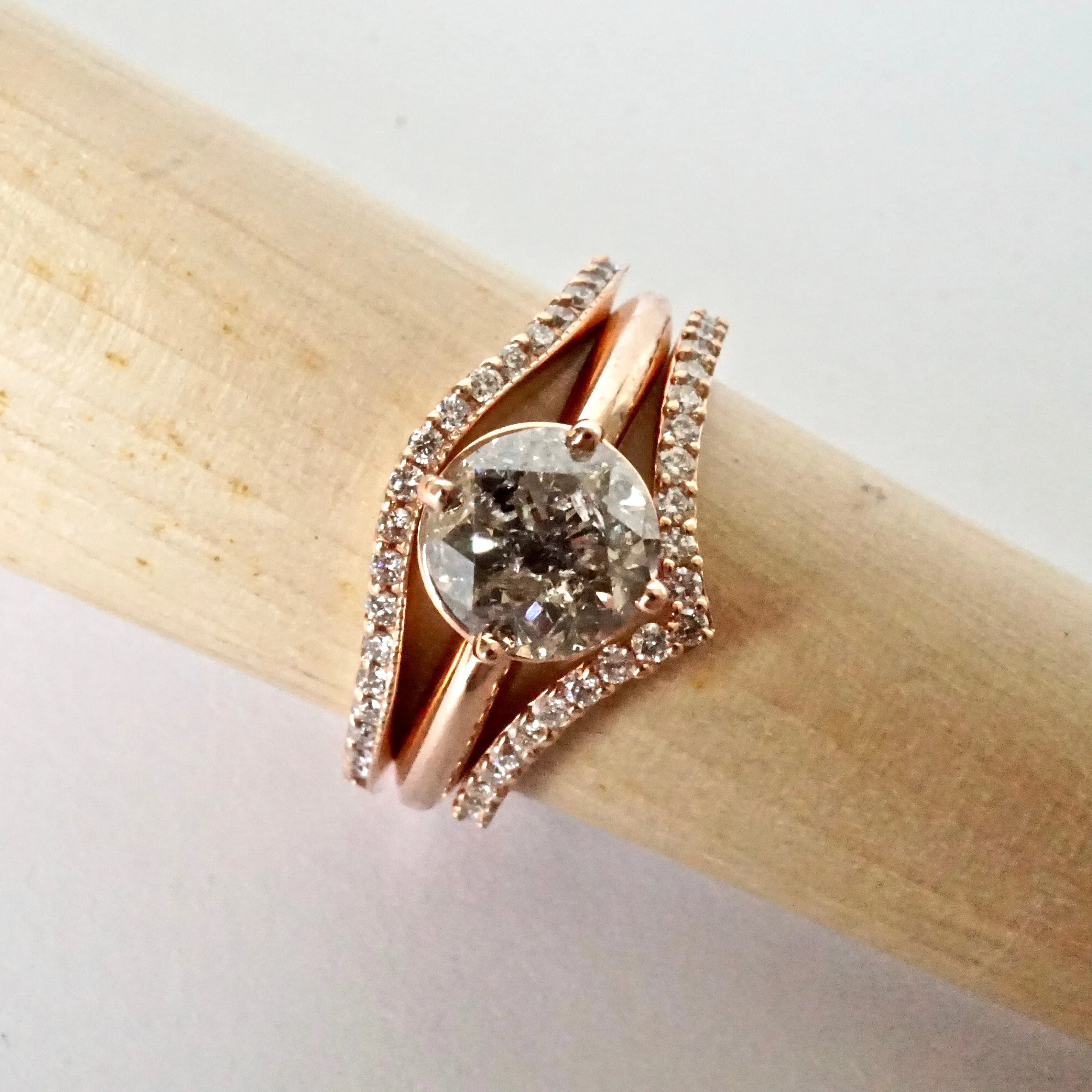 Salt and Pepper Diamond Engagement Ring - Grey Diamond Ring - Rose Gold Diamond Ring