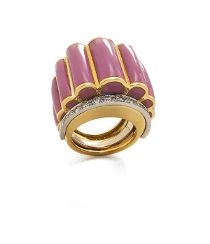 Scallop Ring, Pink Enamel