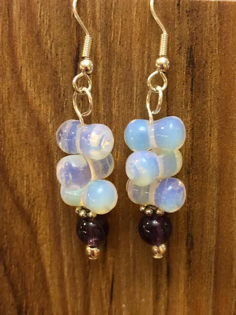 Sea Opal and Amethyst Earrings