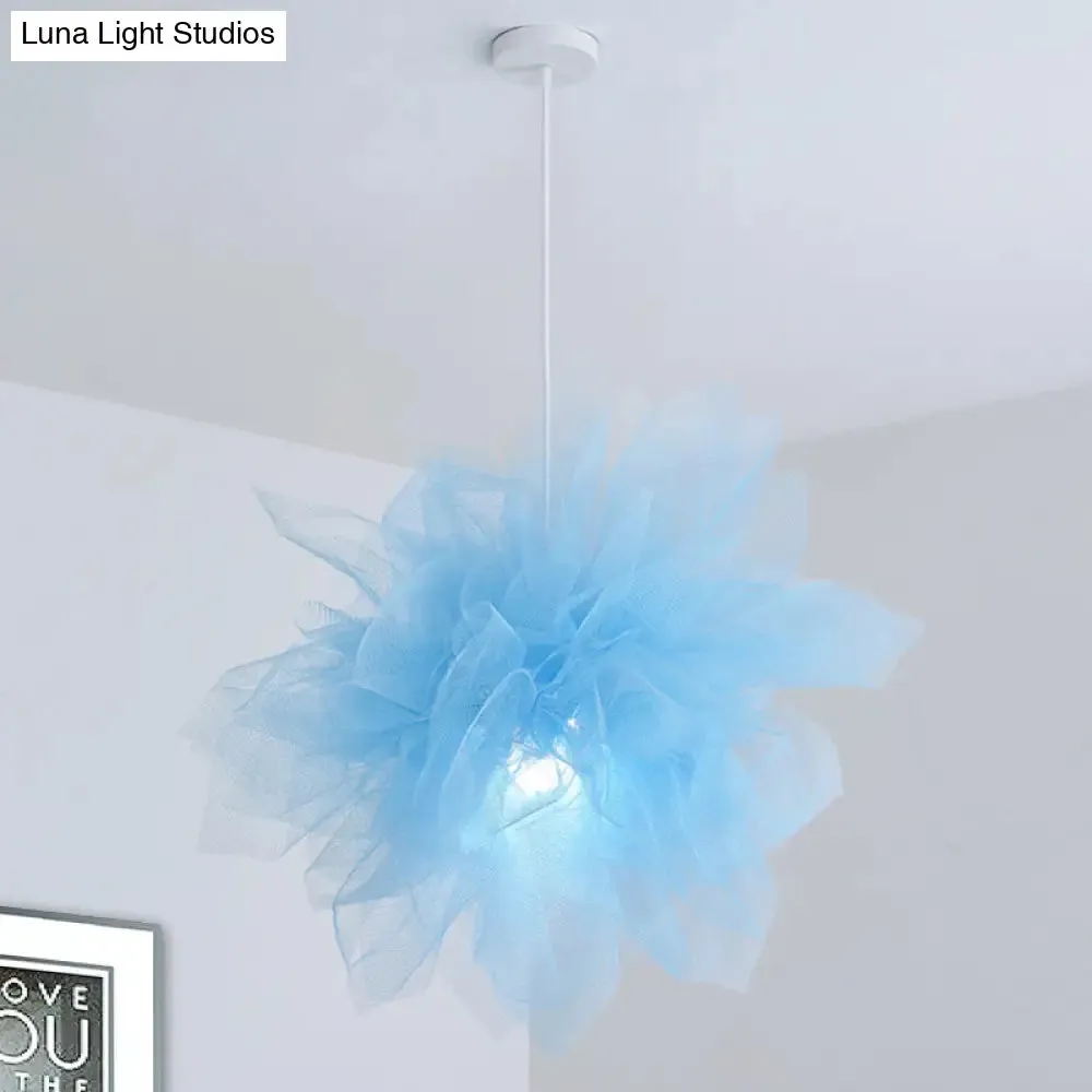 Sheer Flower Ceiling Pendant Light - Modern 1 Light - 18"/27" Width - White/Blue/Pink - Suspended Lamp for Bedroom