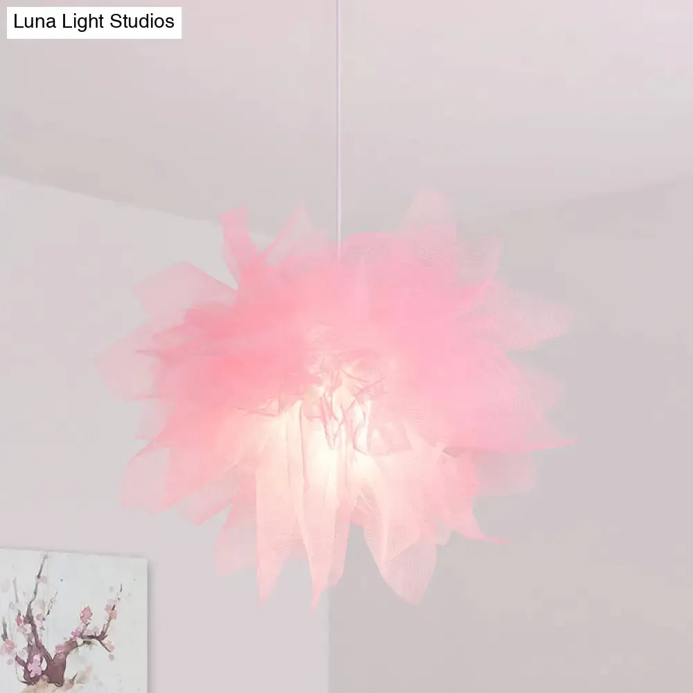 Sheer Flower Ceiling Pendant Light - Modern 1 Light - 18"/27" Width - White/Blue/Pink - Suspended Lamp for Bedroom