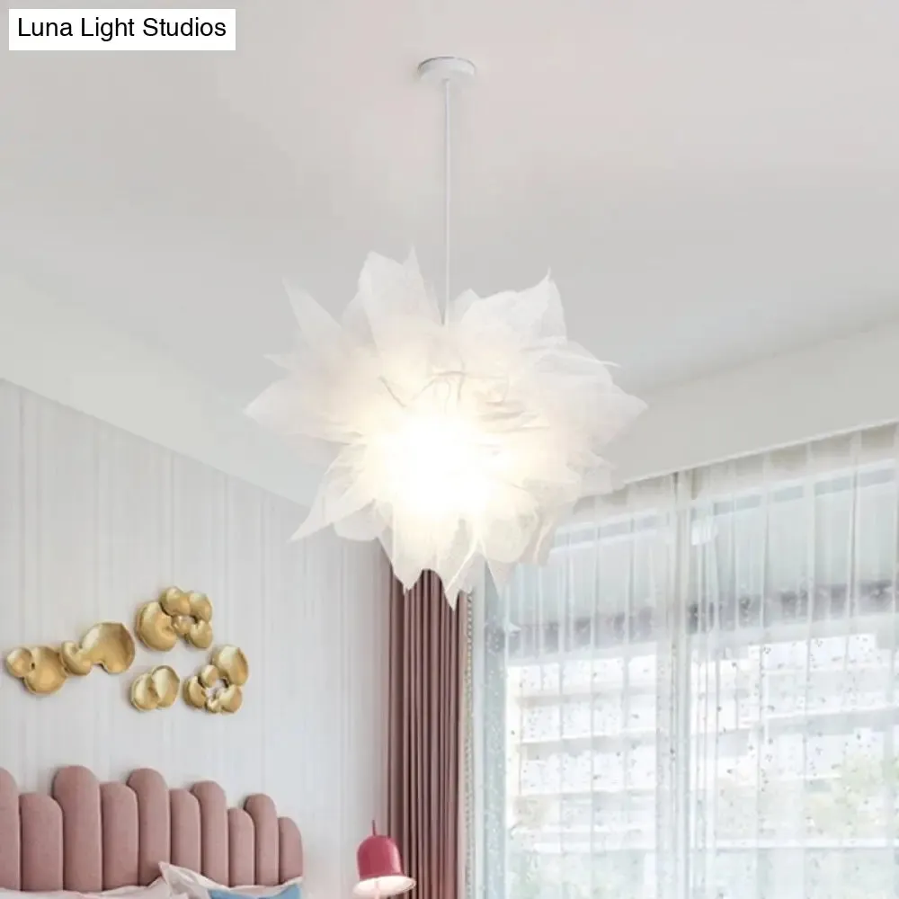 Sheer Flower Ceiling Pendant Light - Modern 1 Light - 18"/27" Width - White/Blue/Pink - Suspended Lamp for Bedroom