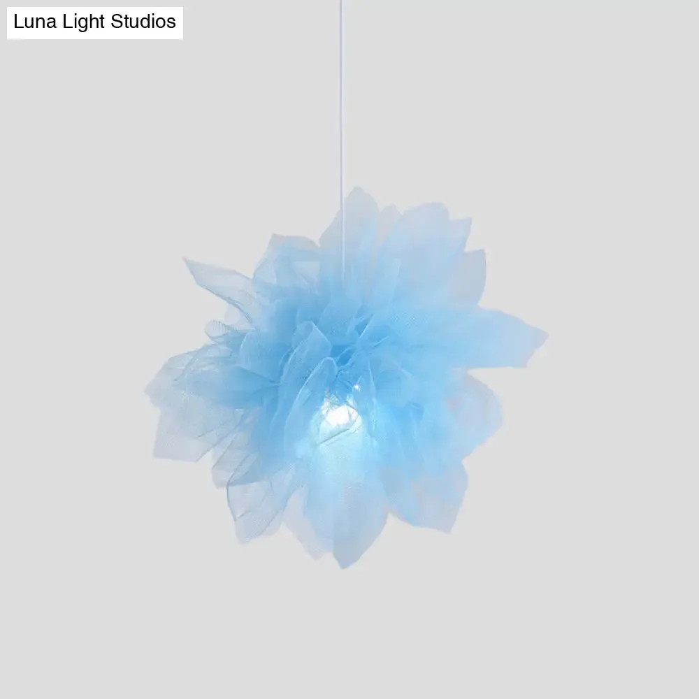 Sheer Flower Ceiling Pendant Light - Modern 1 Light - 18"/27" Width - White/Blue/Pink - Suspended Lamp for Bedroom