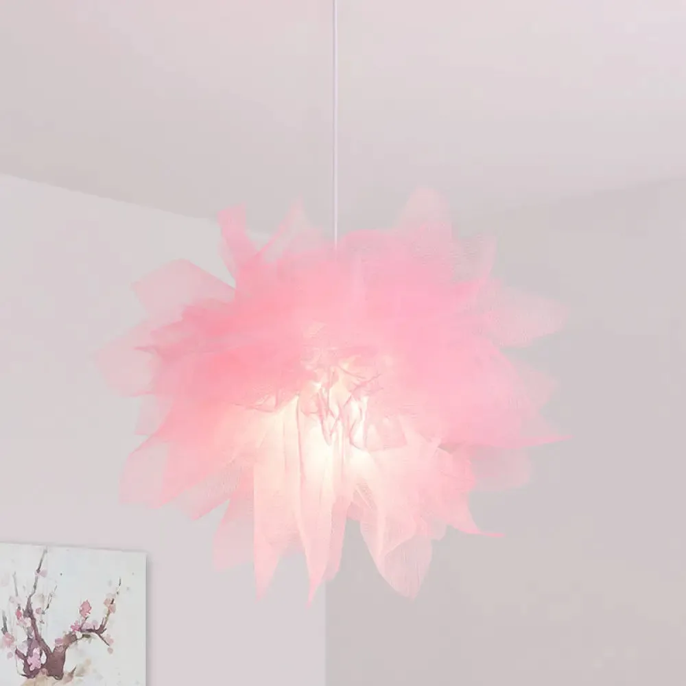 Sheer Flower Ceiling Pendant Light - Modern 1 Light - 18"/27" Width - White/Blue/Pink - Suspended Lamp for Bedroom