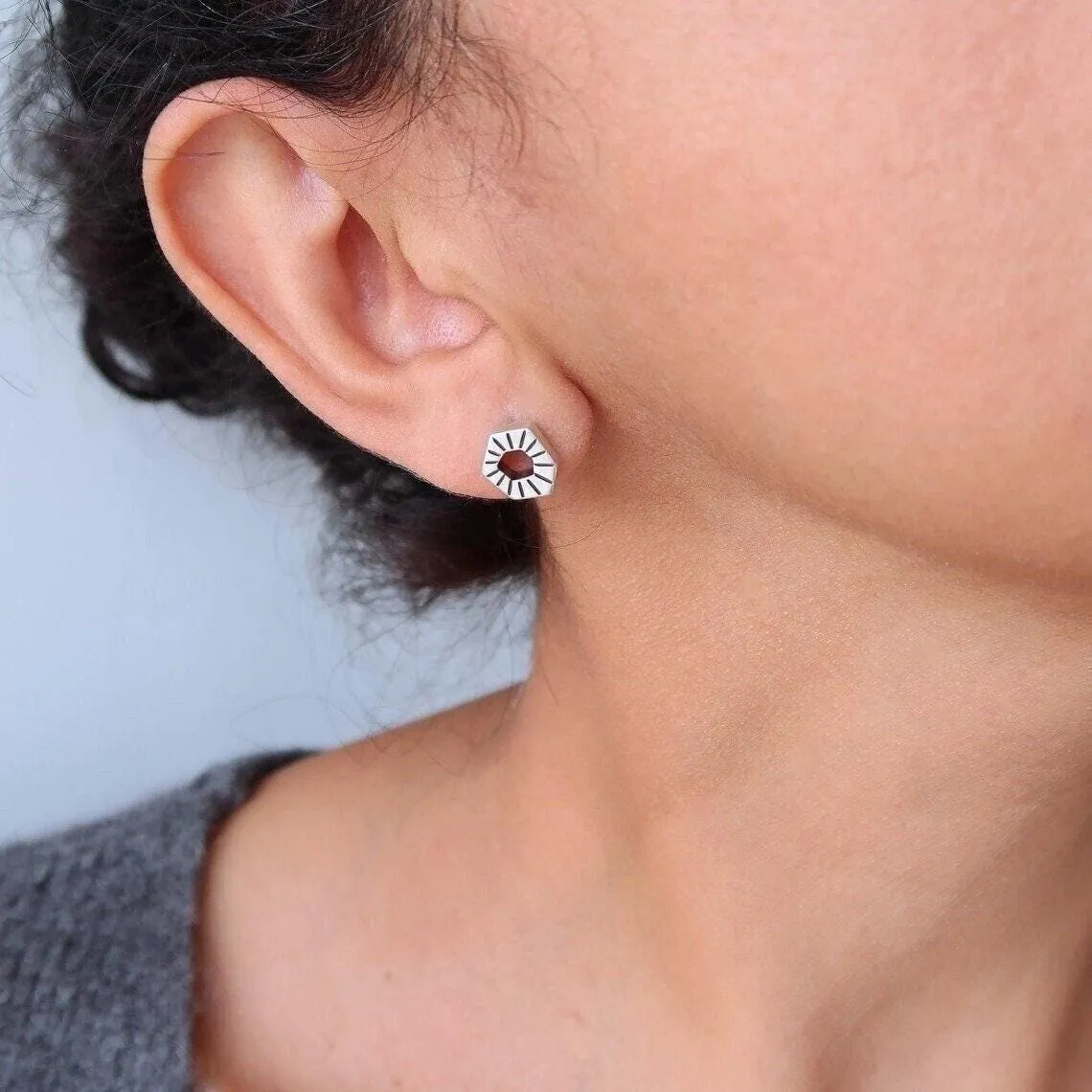 Silver Asymmetric Circle Stud Earrings