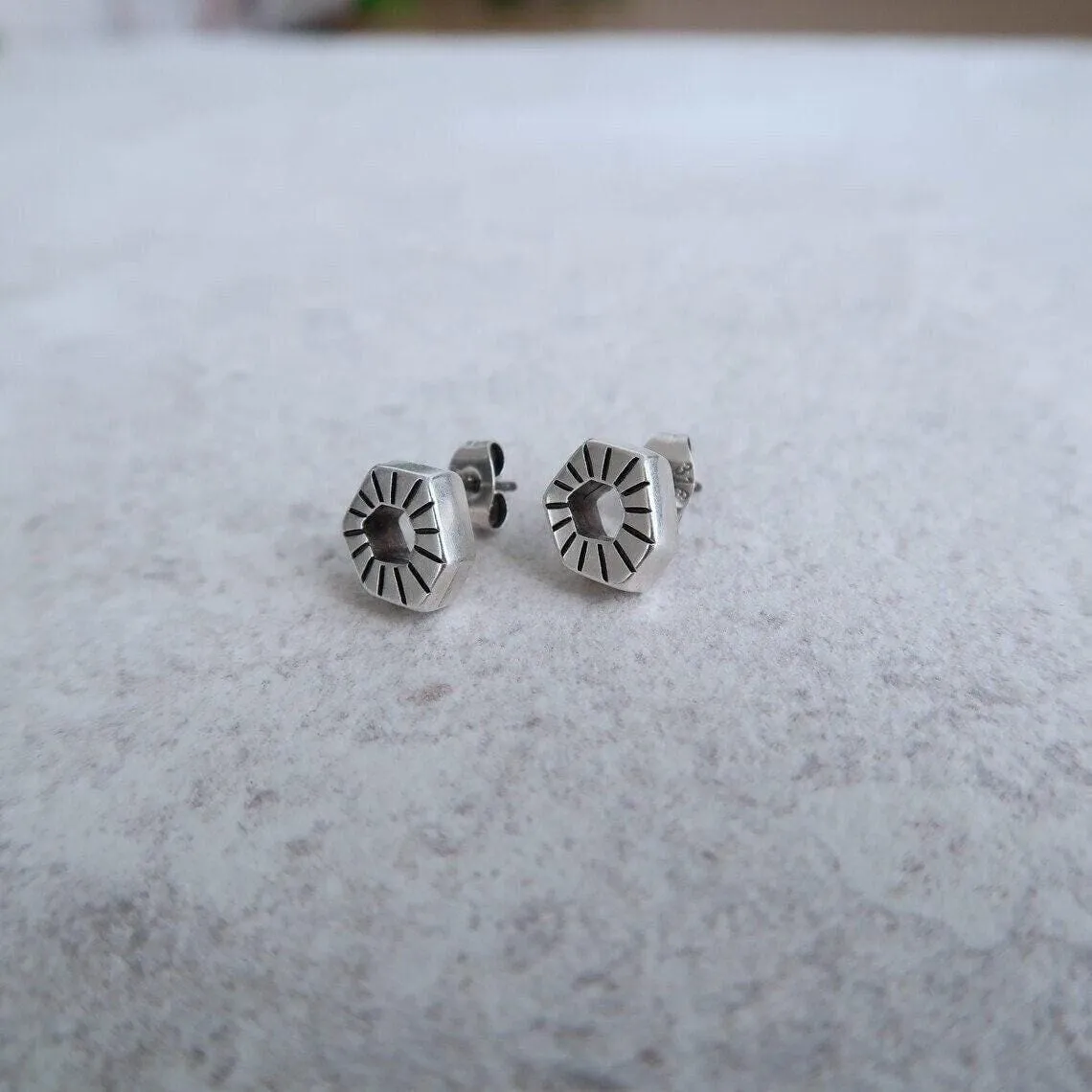 Silver Asymmetric Circle Stud Earrings