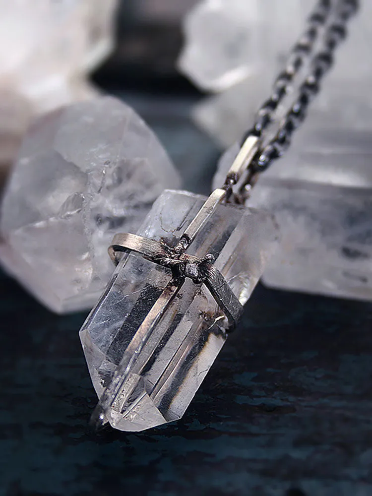 Silver Necklace Shining Crystal Raw Stone Pendant Necklaces