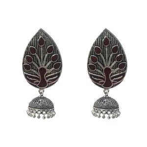 Silver Oxidized with Jhumka earrings a  unique touch of enamelled work