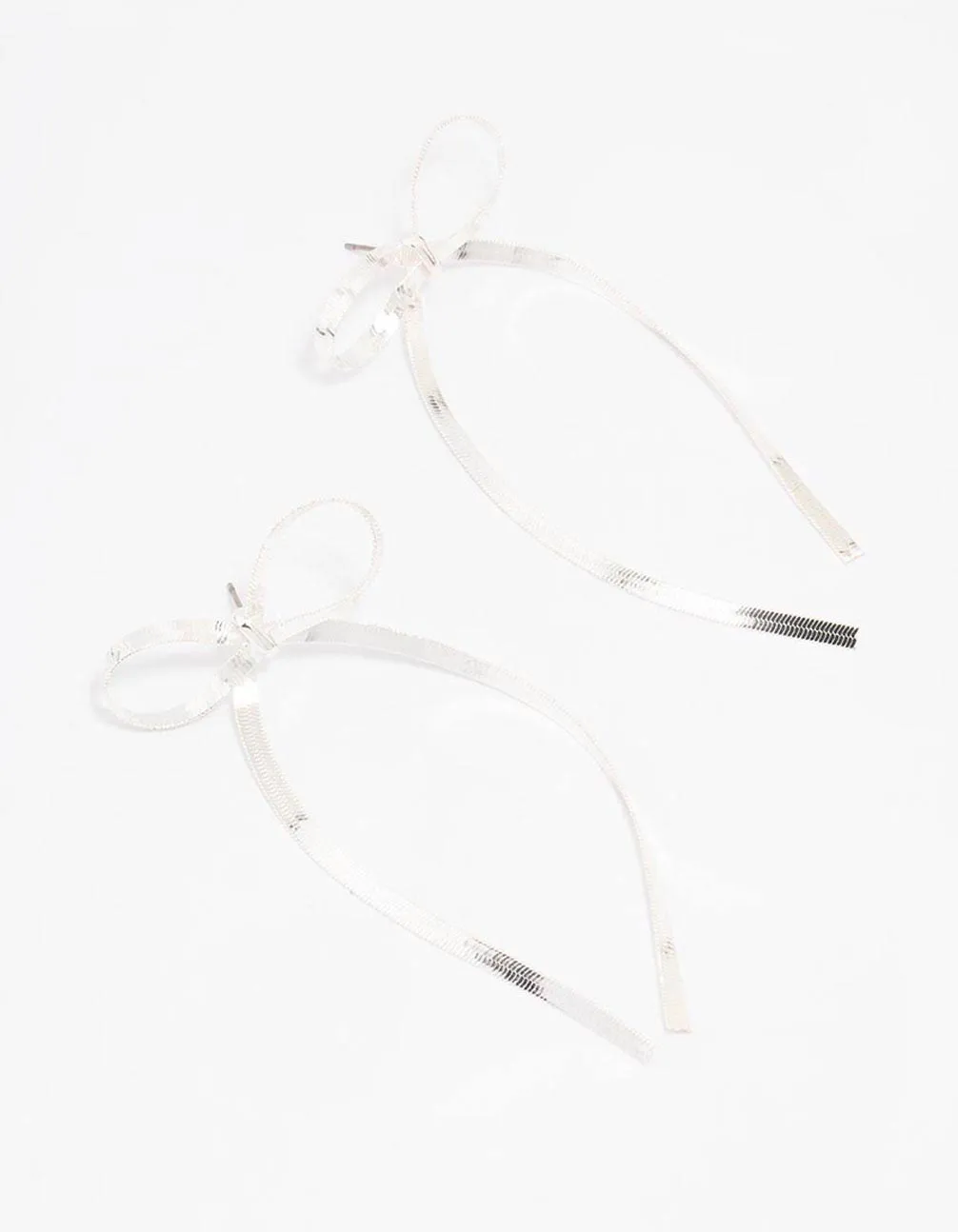 Silver Snake Chain Bow Drop Earrings