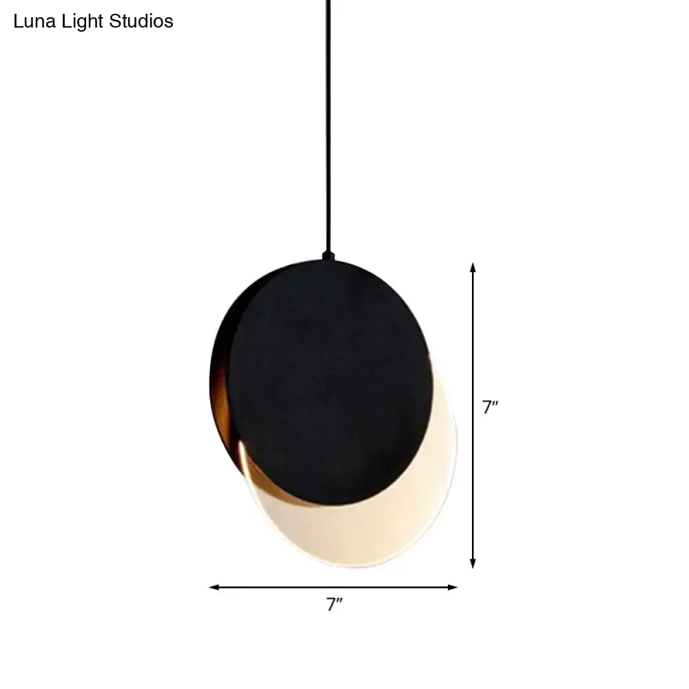 Sleek Metallic LED Bedroom Pendant Lamp with Stylish New-Moon Design | Circle Suspended Lighting