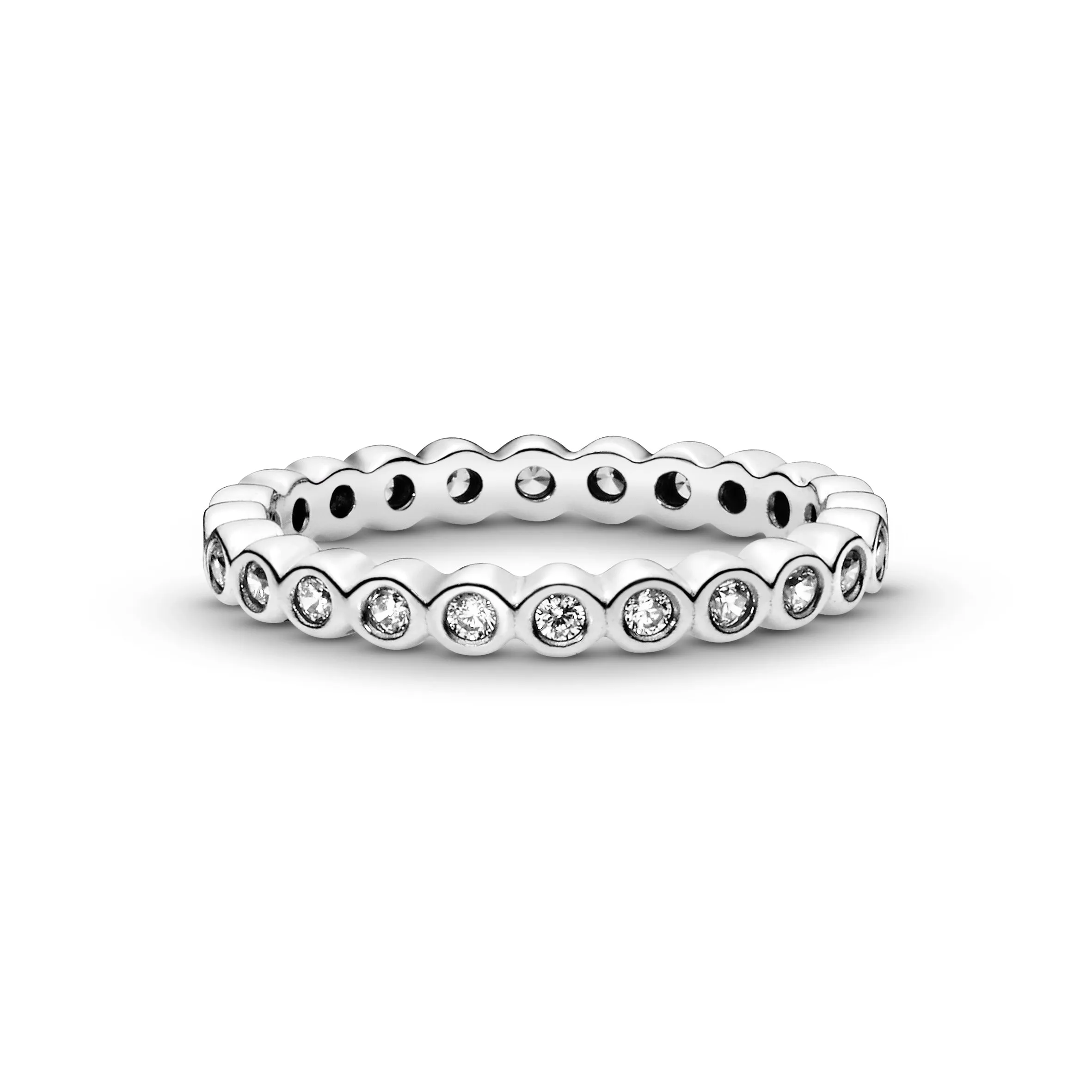 Small round eternity silver ring with cubic zirconia