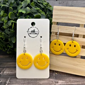 Smiley Face Yellow Acrylic Lightweight  Earrings, Hypoallergenic Happy Birthday Gift