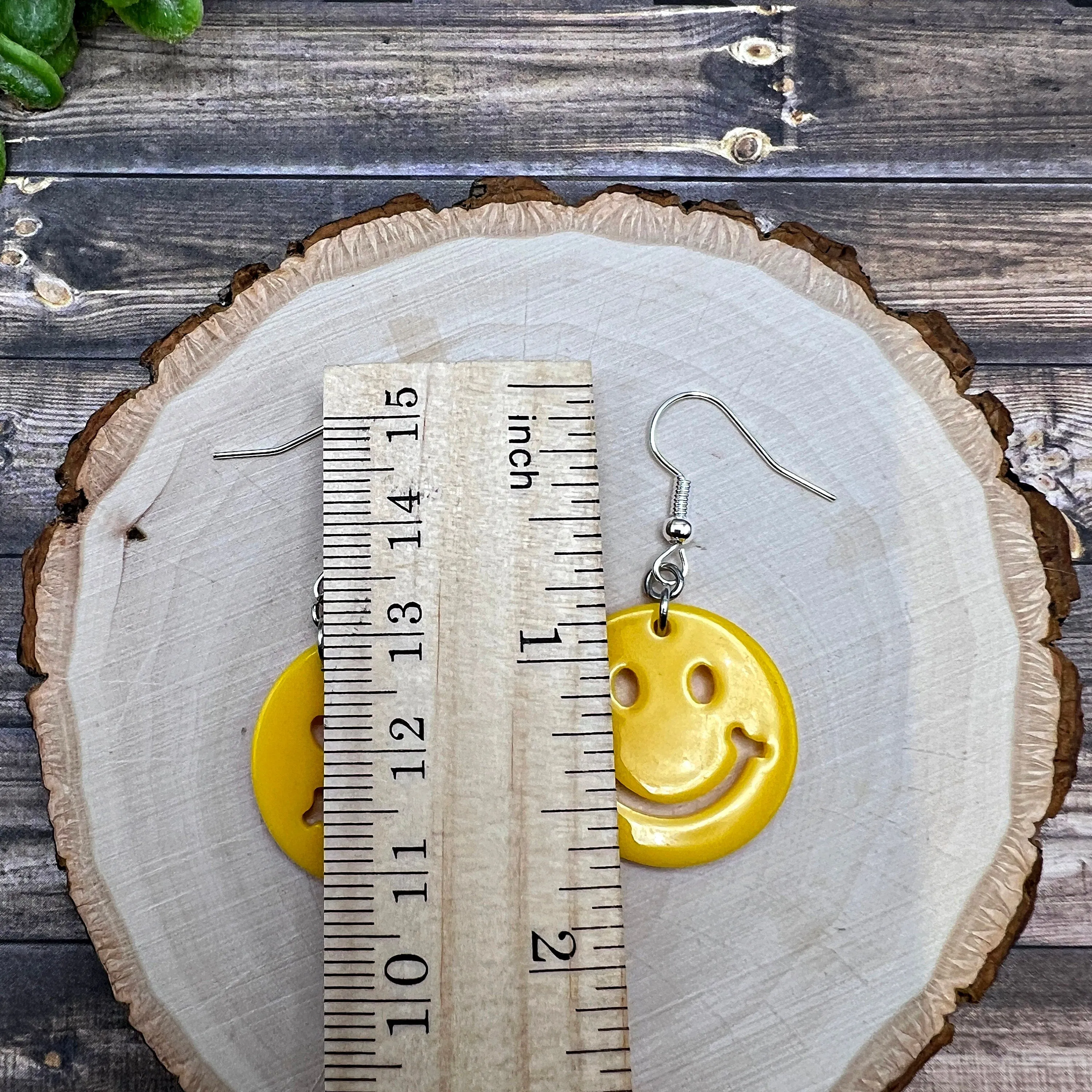 Smiley Face Yellow Acrylic Lightweight  Earrings, Hypoallergenic Happy Birthday Gift