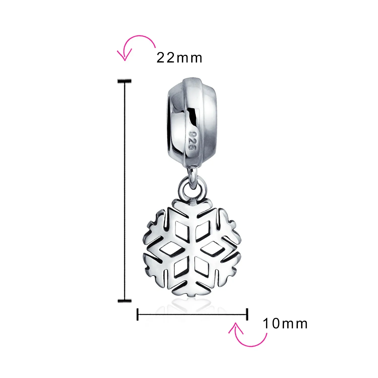 Snowflake Christmas Charm Bead Sterling Silver for European Bracelets