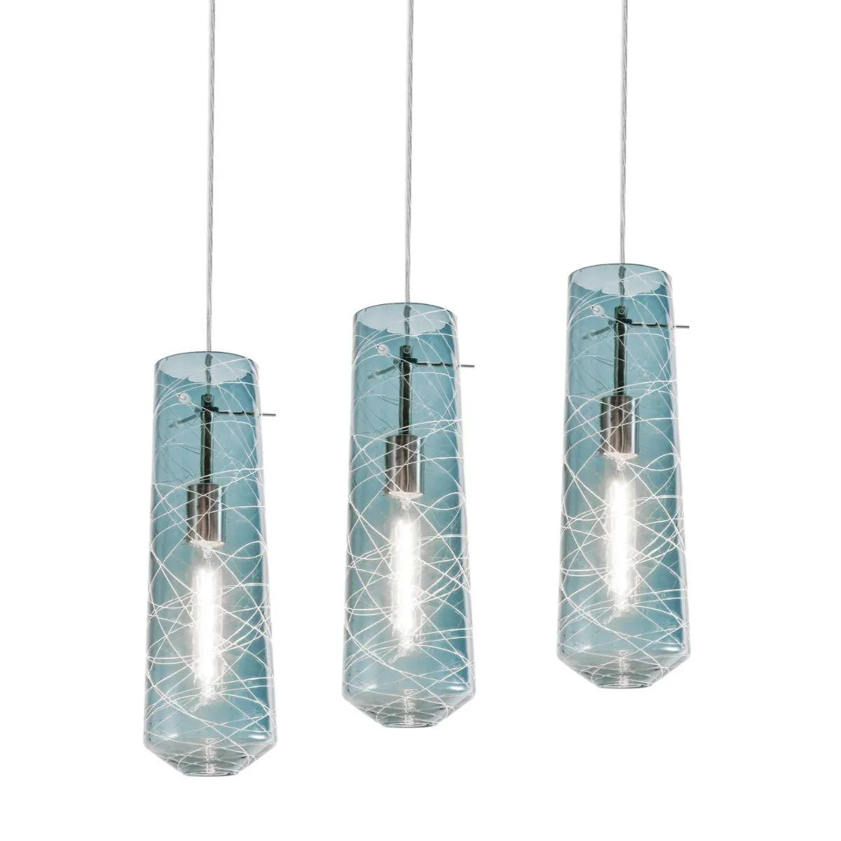 Spun 41 in. 3 Lights Pendant Light Satin Nickel Finish Steel Blue Shade