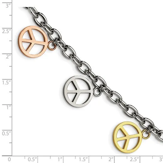 Stainless Steel Multicolor Plated Peace Sign Charm Bracelet