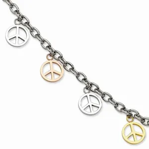 Stainless Steel Multicolor Plated Peace Sign Charm Bracelet