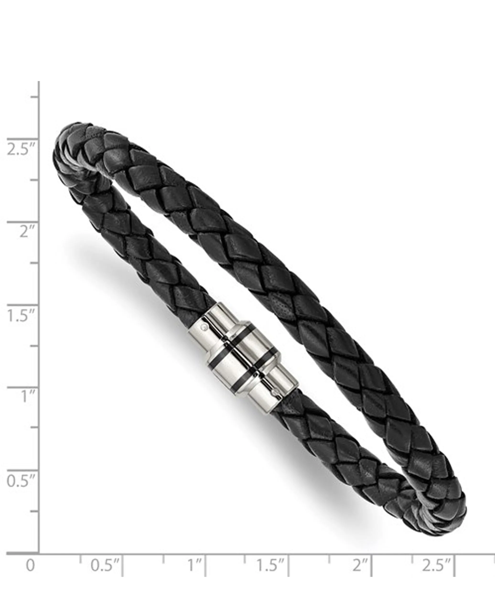 Stainless Steel Polished Black Woven Leather Bracelet