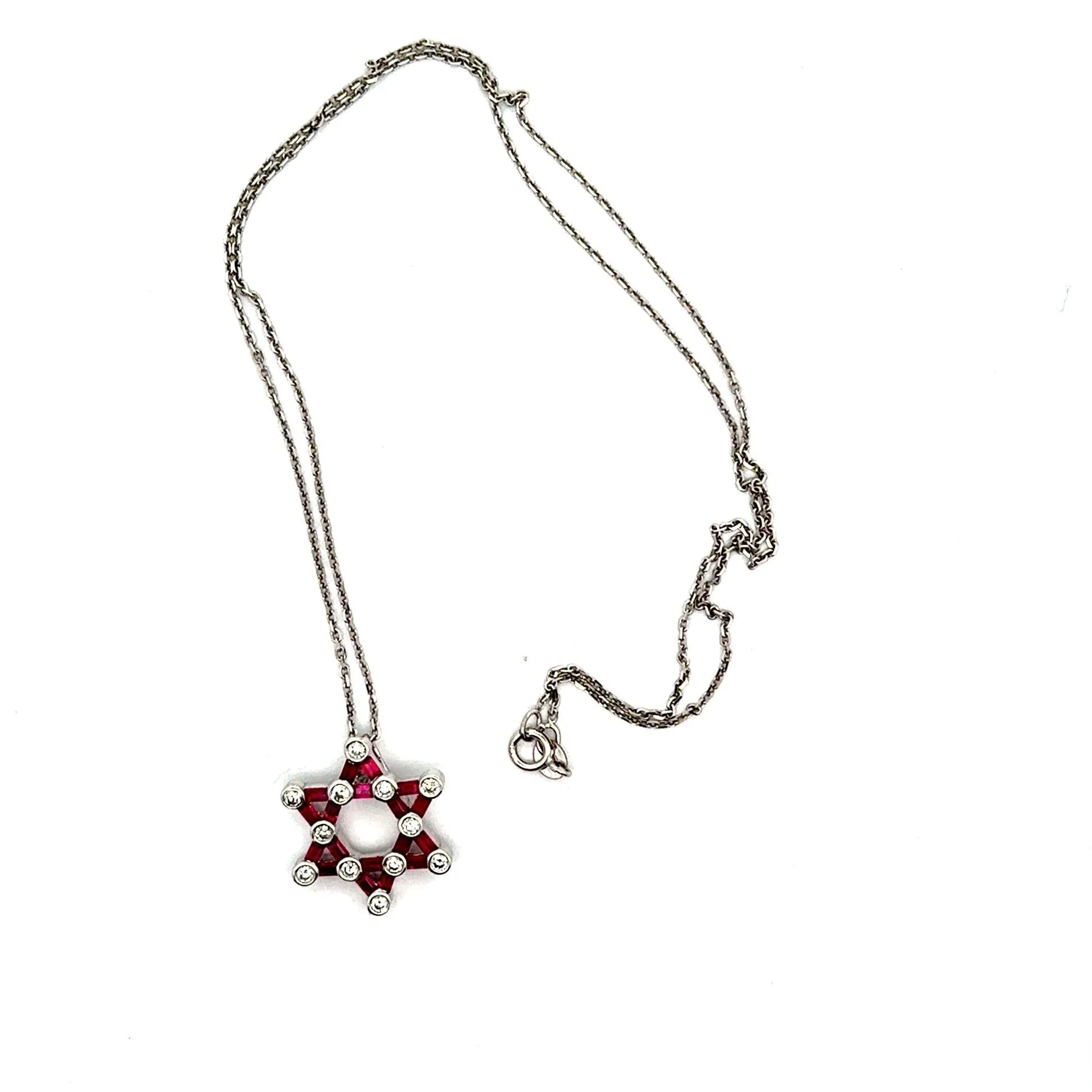 Star of David Ruby Diamond 18k Gold Necklace Pendant