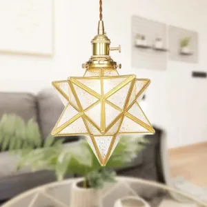 Star Shaped Pendant Light: Postmodern Clear/Frosted Glass with Brass Brass Hanging Kit & Adjustable Rope