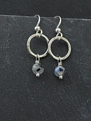 Sterling hoop earrings with rainbow moonstone