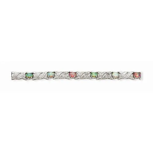 Sterling Silver Created Colored Opal and Diamond Bracelet