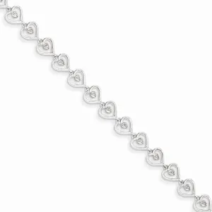 Sterling Silver Diamond Heart Link Bracelet