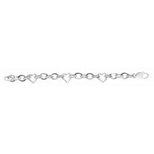 Sterling Silver Oval Link And Hearts Women's Bracelet, 7.5"