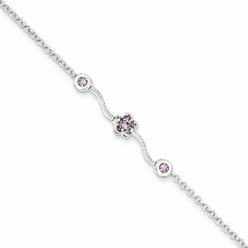 Sterling Silver Purple Cz Childs Bracelet