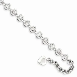 Sterling Silver Rhodium Plated Diamond Heart Charm