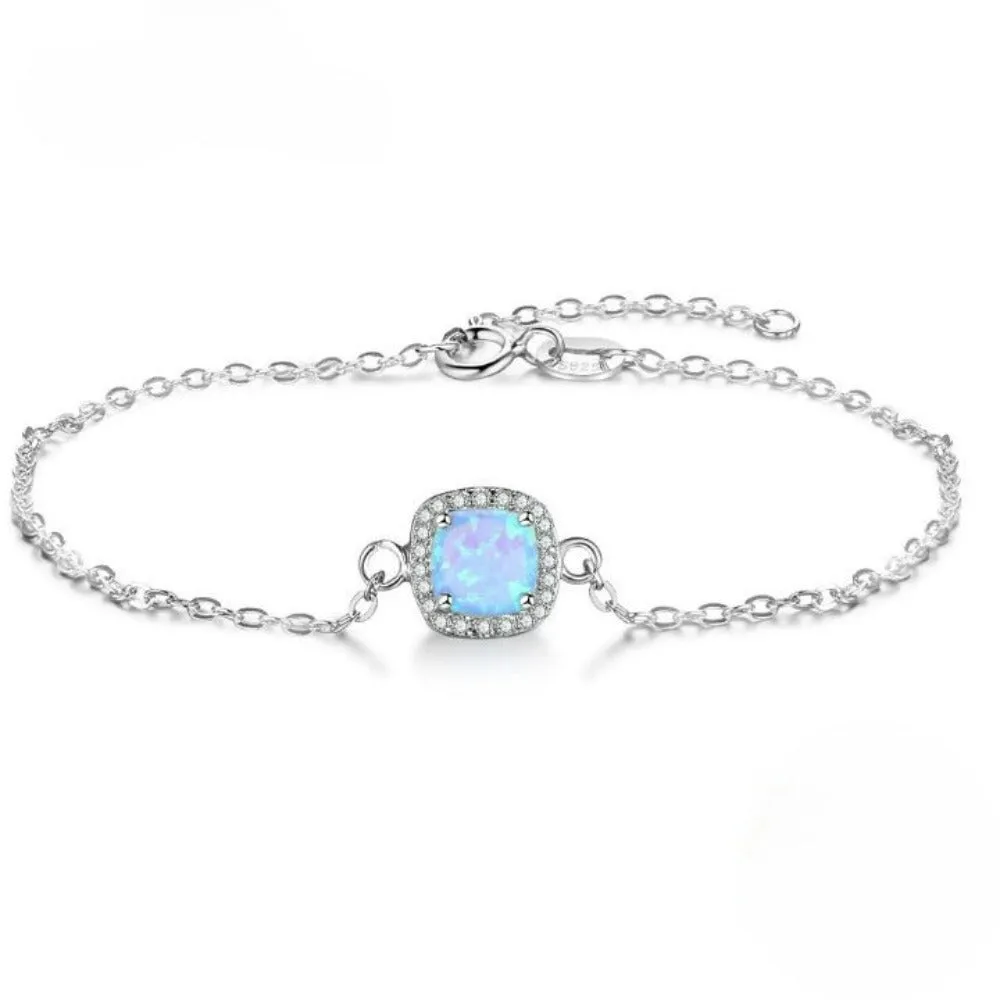 Sterling Silver Square Blue Opal Bracelet