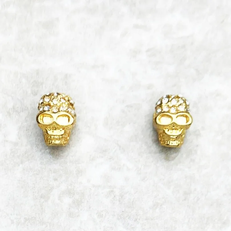 Street Punk Golden Skull Pave Stud Earrings