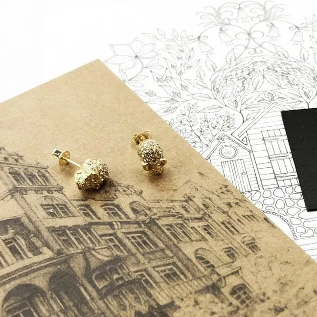 Street Punk Golden Skull Pave Stud Earrings