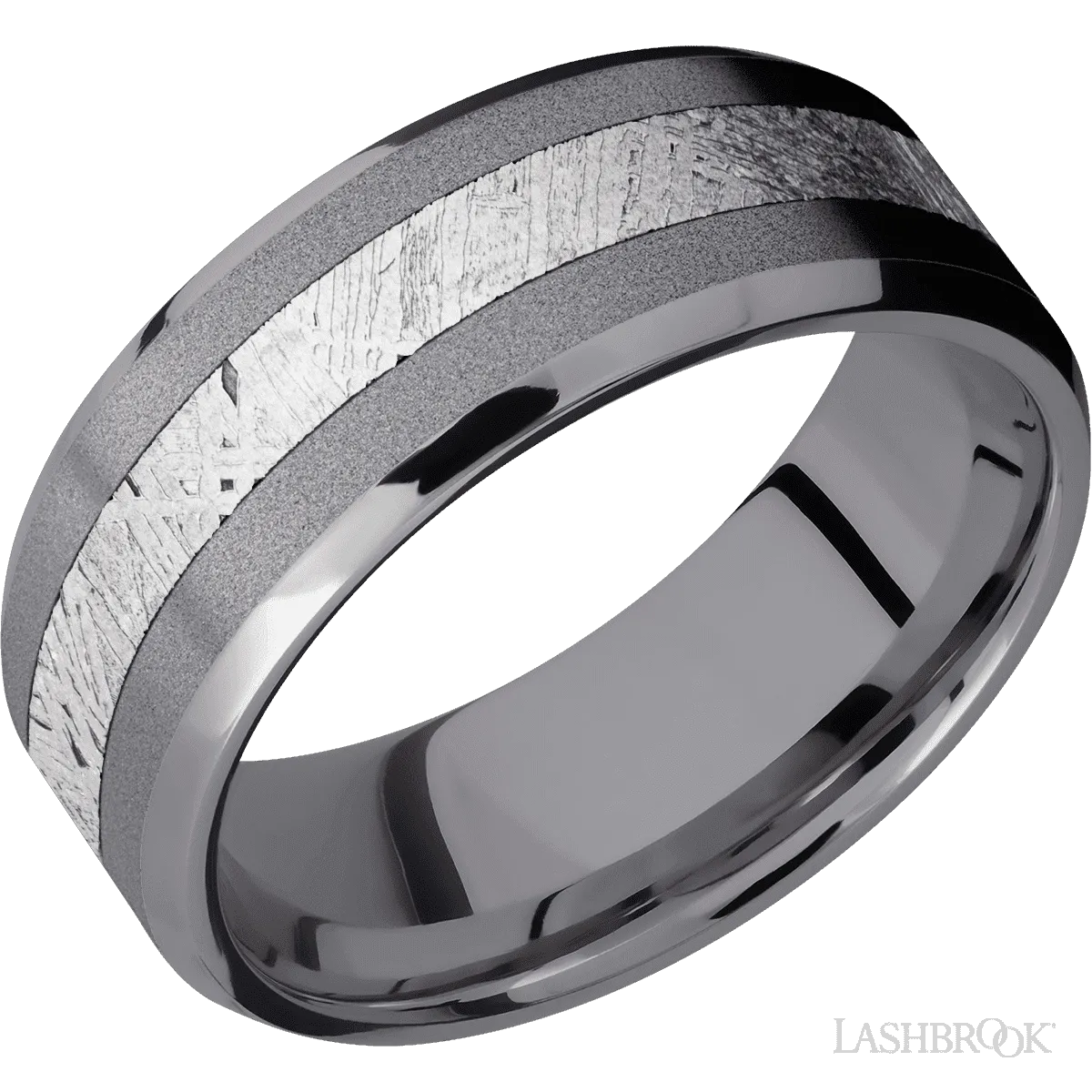 Tantalum with Sand , Polish Finish and Meteorite Inlay - 8MM