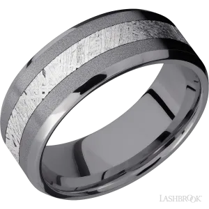 Tantalum with Sand , Polish Finish and Meteorite Inlay - 8MM