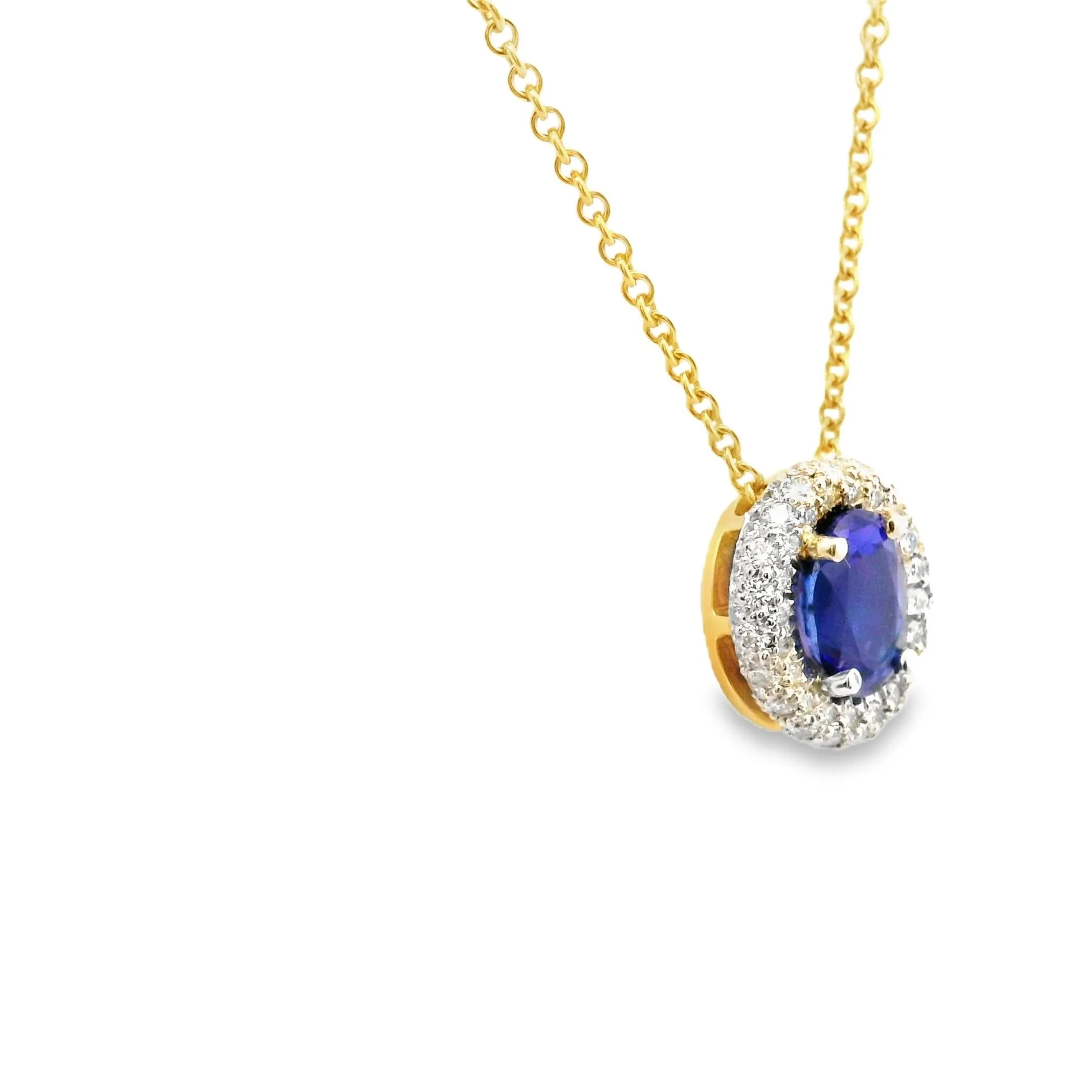 Tanzanite Diamond Pave Halo Platinum 18k Gold Pendant