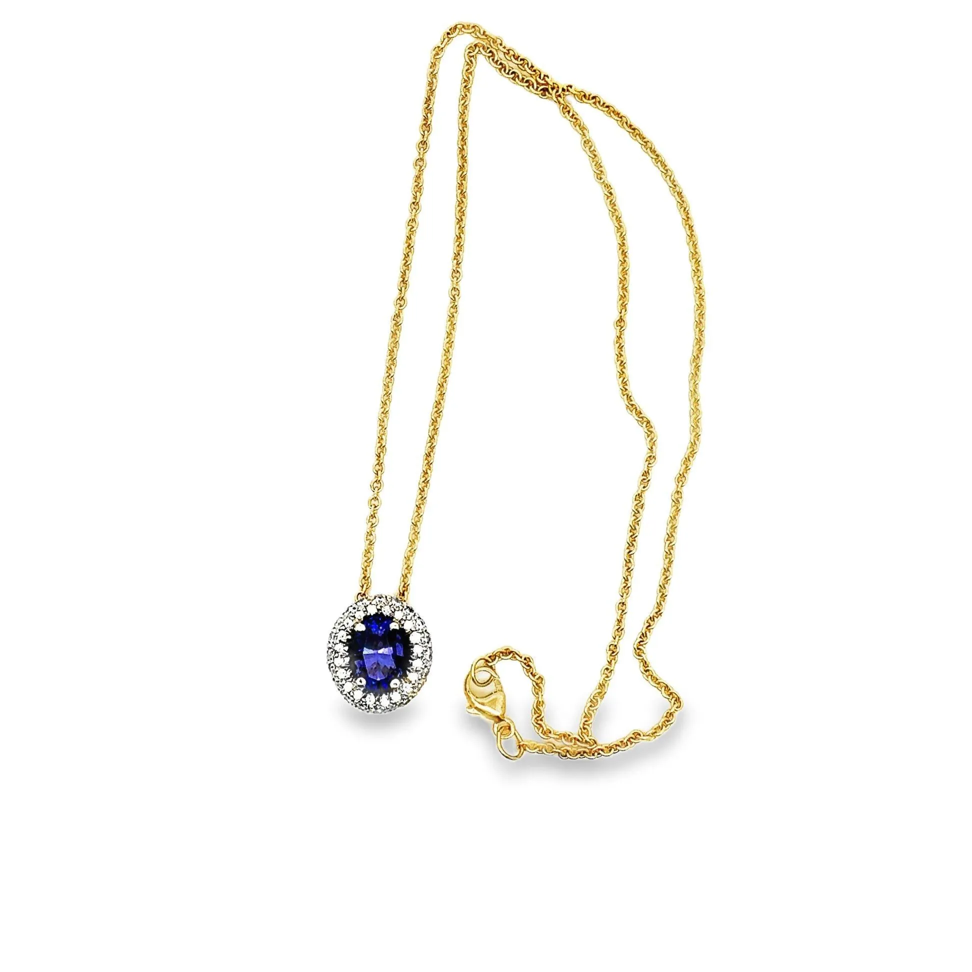 Tanzanite Diamond Pave Halo Platinum 18k Gold Pendant