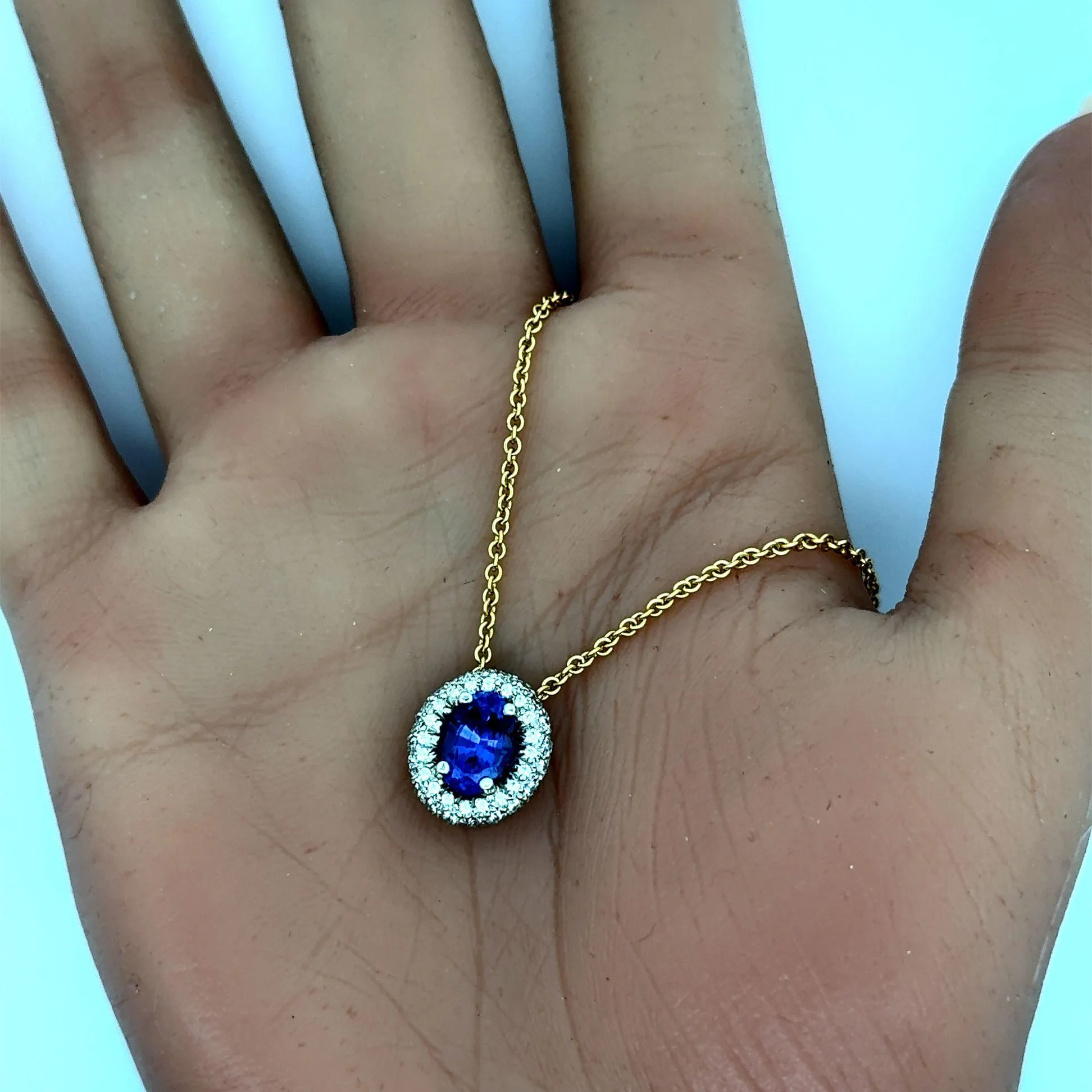 Tanzanite Diamond Pave Halo Platinum 18k Gold Pendant