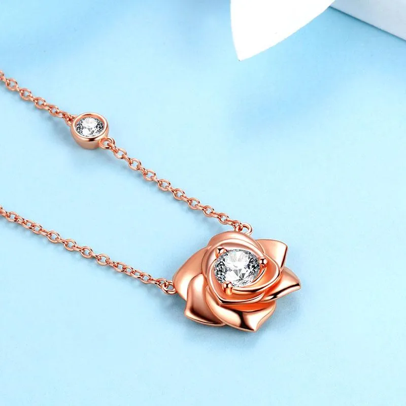 Tokyo Mart 3D Flower Rose Necklace Pendant Women Girls Birthday Gifts 925 Sterling Silver