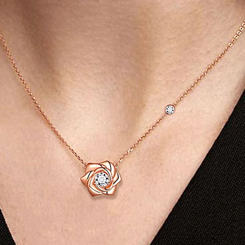 Tokyo Mart 3D Flower Rose Necklace Pendant Women Girls Birthday Gifts 925 Sterling Silver