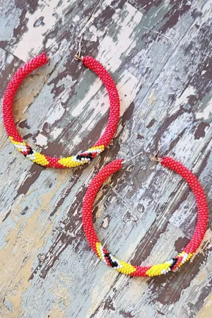 Tribal Red Seed Bead Hoop Earrings